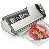 Mesliese Vacuum Sealer Machine, Powerful 95kPa 140W One Hand Operation Food Sealer, Double Seal Strip with Build-in Cutter & Countdown Display, 2 Bag Rolls, 5PCS Pre-cut Bags, PULSE & Marinate