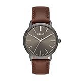 RELIC by Fossil Men's Jeffrey Three-Hand Gunmetal Gray Alloy Metal and Dark Brown Leather Band Watch (Model: ZR77300)