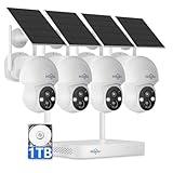 Hiseeu Solar Camera Wireless Outdoor, Home Security Camera System, 2.4G & 5G WiFi, Solar-Powered 4MP 4 Cam-Kit, Color Night Vision, 360° View, Pan & Tilt, 1TB HDD Local Recording, No Subscription