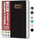 2025 Planner - Weekly and Monthly Planner Spiral Bound, January 2025 - December 2025, Hardcover 2025 Calendar Planner Book with Tabs, Inner Pocket, Perfect for Office Home School Supplies - A5 (6.3" x 8.5"), Black