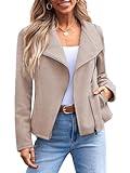 AUTOMET Womens Faux Leather Jackets Suede Fall Fashion 2025 Outfits Winter Clothes Open Front Cropped Coat Outwear Apricot L