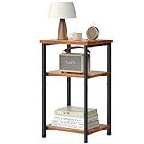 DUMOS End Table, 3 Tier Side Sofa Tables for Small Space, Storage Shelf, Nightstand with Adjustable Feet for Living Room, Bedroom, Office, Set of 1, Rustic Brown