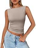 Trendy Queen Women Going Out Casual Tank Tops Spring Summer Basic Cute 2024 Sleeveless Shirt Y2K Fashion Outfit Clothes Coffee Grey M