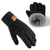 UCQKLI Winter Gloves for Women Chenille, Womens Gloves for Cold Weather Warm Fleece Lined with Touchscreen Fingers, Gloves for Women with Knit Elastic Cuff(Black