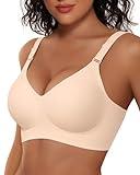 Vertvie Womens Wireless Bras No Underwire Push Up Bra Seamless Supportive Full Coverage Everyday Bras Regular and Plus Size(Nude,Large)