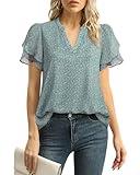 Lotusmile Casual Work Tops for Women, Business Casual Shirts with Petal Sleeve, Petite Tops for Women Size Petite