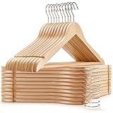 Amber Home 30 Pack Wooden Coat Hangers, Natural Wood Suit Hangers with Non Slip Pant Bar, Clothes Hangers for Shirts, Jackets, Dress, Pant (Natural, 30)