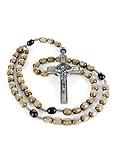 Genuine Made in Italy Rosary Necklace Blessed by Pope Francis Saint Benedict Medal Cross perfect for car mirror Rosarios catolicos para hombre Patron of Students Christian Values (Light Brown)