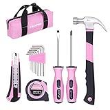 FASTPRO 14-Piece Pink Tool Kit, Hand Tool Set for women, Household Tools for Home Maintenance & Repairing，DIY Tools with Small Tool Bag