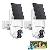 Solar Security Cameras Wireless Outdoor, 5G&2.4GHz WiFi Cameras for Home Security, 2K PTZ Battery Powered Outside Cam, 2 Way Talk, Color Night Vision, Human Detection for Porch/Garage/Yard, 2 Packs