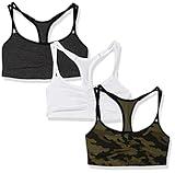 Fruit of The Loom Womens Spaghetti Strap Cotton Pull Over 3 Pack Sports Bra, Camo/White/Charcoal With Black, 44