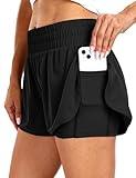 Haimont Womens 2 in 1 Black Running Shorts Quick Dry High Waisted Athletic Short with Pockets Sport Active Shorts M