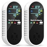 Carbon Monoxide Detectors & Natural Gas Detector, 4-in-1 Carbon Monoxide Detectors Plug in, Gas Leak Detector with Dual Alarms, Temperature & Humidity Sensor for Home, RV Essentials, Black, 2 Packs