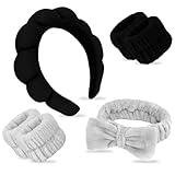 ACO-UINT 6Pcs Spa Headbands and Wrist Bands Set, Terry Cloth Headband, Microfiber Wristbands with Puffy Hair Band for Skincare, Face Washing, Makeup, Bathing, Yoga, Unisex