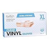 ForPro Disposable Vinyl Gloves, Clear, Industrial Grade, Powder-Free, Latex-Free, Non-Sterile, Food Safe, 2.75 Mil. Palm, 3.9 Mil. Fingers, X-Large, 100-Count