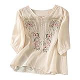 haul Store Clearance Outlet Cotton Linen Tops for Women Summer Casual 3/4 Sleeve T Shirts Lightweight Ethnic Style Embroidery Blouses Tees