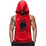 SZKANI Mens Skull Print Sleeveless Fitness Vest Bodybuilding Stringers Workout Tank Tops (Medium, Red(Single Dumbbell))