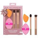 Real Techniques Matte & Merry Ultimate Blending 4 Piece Holiday Gift Set, Foundation Makeup Sponge, Dual-Sided Powder Puff, & 2 Makeup Brushes, Kitten Paw Brush, Stocking Stuffer, Limited Edition