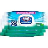 Clorox Disinfecting Wipes, Bleach Free Cleaning Wipes, Household Essentials, Fresh Scent, Moisture Seal Lid, 75 Wipes, Pack of 3 (New Packaging)