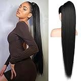 Flufymooz ponytail extension, 36 Inch Long Straight Drawstring Ponytail Synthetic Hairpieces Fake Pony Tails Natural Soft Clip in Hair Extension ponytail for Women (Natural Black)