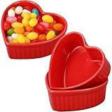 3 Pcs Valentine's Day Heart Shaped Ramekins Ceramic Ramekins 6 Oz Oven Safe Creme Brulee Dishes Small Baking Ramekins Bowls for Kitchen Party Snack Serving Dip Sauce Condiments (Red)