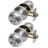 CML Hardware (2 Pack) Entry Door Knob, Keyed Different Door Lock Sets in Solid Stainless Steel for Entrance, Exterior and Interior, Round Ball Handle