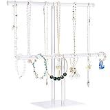 Jewelry Stand Necklace Holder, Acrylic Jewelry Display Holder, Necklace and Bracelet Hanging Organizer, Clear 2-Tier Tower Stand for Bangles, Necklaces, Bracelets, Rings, Earrings and Watch