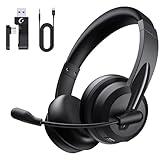 Wireless Headset with Mic for Work with AI Noise Cancelling Mic for Clear Calls, Bluetooth V5.3 Headphones with Microphone to USB A/C Dongle & Mic Mute for Computer Laptop PC iPhone (Black)