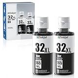 Osinkjet 32XL Black Ink Bottle Compatible for HP Smart Tank 7602 5101 6001 7301 651 551 5000 580 Printer, 32 XL Ink Bottle Set for Smart Tank Plus 570 578 590 Ink Refill 2-Pack 165ml,1VV24AN