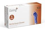 Caring Nitrile Exam Gloves (100ct), Powder Free and Not Made with Natural Rubber Latex, Gloves for Medical Use, Cleaning, Food Prep and More, Small