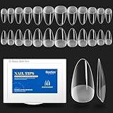 Beetles Gel Nail Tips Easy Nail Extension Etch X Nail Tips 12 Sizes 504Pcs Short Almond Half Matte Nail Tips Gelly Tips Full Cover False Nails Gifts for Girls
