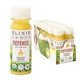 Elixir Shots, Ginger Lemon Wellness Shot with 100% Cold-Pressed Organic Ingredients, No Added Sugars or Artificial Ingredients, Defense Supershot, 12-Pack