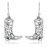 Sterling Silver Cowgirl Boot Earrings: Women Dangle Boot Earrings Country Western Style Jewelry Gifts for Cowgirl (Style 1)