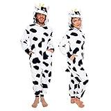 Funziez! Slim Fit Adult Onesie - Animal Halloween Costume - Plush Fruit One Piece Cosplay Suit for Women and Men Cow