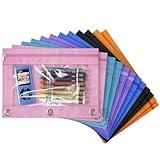 MINI LOP 3 Ring Binder Pencil Pouches, Zippered Clear Window Pencil Case for Binder with Rivet Enforced Hole 3 Ring, 12 Packs (12)