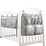 SUNVENO Diaper Organizer for Changing Table, Mesh Crib Diaper Stacker Nursery Organizers for Cribs Hanging Diaper Caddy Organizer, Grey