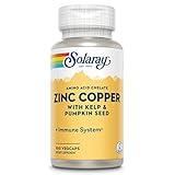 SOLARAY Zinc Copper Amino Acid Chelate - Immune Support Supplement w/Chelated Zinc 50mg - Bone, Skin, Heart Health and Thyroid Support - with Iodine from Kelp, 60-Day Guarantee, 100 Serv, 100 VegCaps