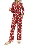 Ekouaer Women's Pajama Set 2 Piece Lounge Outfits Soft Long Sleeve Pjs Ladies Sleepwear Casual Loungewear with Pockets,Christmas Red,M