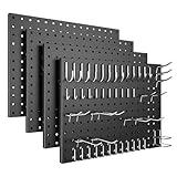 Spampur Peg Board, 4 Pack Metal Pegboard Panels White & Black Pegboards Wall Organizer with 50 Pcs Hooks, Peg Board for Walls Home, Garage Tool Storage, Office Organization, Kitchen, Craft Room