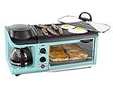 Nostalgia 3-in-1 Breakfast Station - Includes Coffee Maker, Non-Stick Griddle, and 4-Slice Toaster Oven - Versatile Breakfast Maker with Timer - Aqua