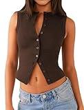 Matunana Womens Going Out Tops Summer Ribbed Tank Sexy Crop Cute Y2K Button Down Sleeveless T Shirts Casual Basic Tee Trendy Fashion Outfits Spring Clothes 2025 Coffee