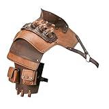 SUMGOGO Single Shoulder Armor Vials Coin Pouch Retro Medieval Knight Shoulder Armors Pauldron Renaissance Cosplay Viking Costume (Brown a)