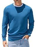 COOFANDY Crewneck Sweater Men Ribbed Knit Slim Fit Solid Long Sleeve Pullover Fall Top Dark Blue