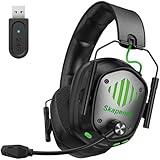 Skapendy VK81 2.4GHz Wireless Gaming Headset for PS5, PS4, PC - Bluetooth Gaming Headphones with Noise Canceling Mic, Low Latency, Stereo Sound, 50+Hr Battery, RGB Headset Game Boy Accessories, Black