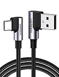 UGREEN USB to USB C Cable 90 Degree USB C Fast Charging Cord Compatible with iPhone 16/16 Plus/16 Pro/16 Pro Max/15/Samsung Galaxy S10/S10+/Pixel 7/6a/LG G8/G7/Pixel/Switch, etc, 1.6FT