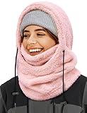 Balaclava Winter Ski Mask for Men Women, Fleece Face Mask Men Women Hat Neck Windproof Hooded Scarf Cold Weather Warm Face Cover (Pink)