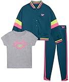 Reebok Girls' Activewear Set - 3 Piece Stylish Graphic T-Shirt, Fleece Pullover Hoodie, and Jogger Sweatpants (Size: 4-12), Size 12, Teal Blue