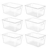 YIHONG 6 Pack Clear Pantry Organizer Bins, Plastic Containers with Handle for Kitchen,Freezer,Cabinet,Closet,Bathroom Under Sink Storage