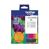 Brother Printer Genuine LC30134PKS 4-Pack High Yield Color Ink Cartridges, Page Yield Up to 400 Pages/Cartridge, Includes Black, Cyan, Magenta and Yellow, LC3013