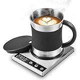 COSORI Coffee Mug Warmer & Mug Set for Desk, Cup Heater, Office & Christmas Gifts, 1°F Precise Temperature Control, Touch Tech & LCD Digital Display (77-194℉), 304 Stainless Steel, Silver/Black